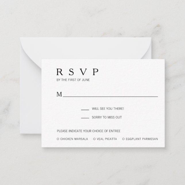 Pequeña Tarjeta Mini RSVP simple y moderna de Boda (Anverso)