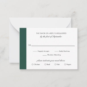Pequeña Tarjeta mínima de Boda verde esmeralda Mini RSVP