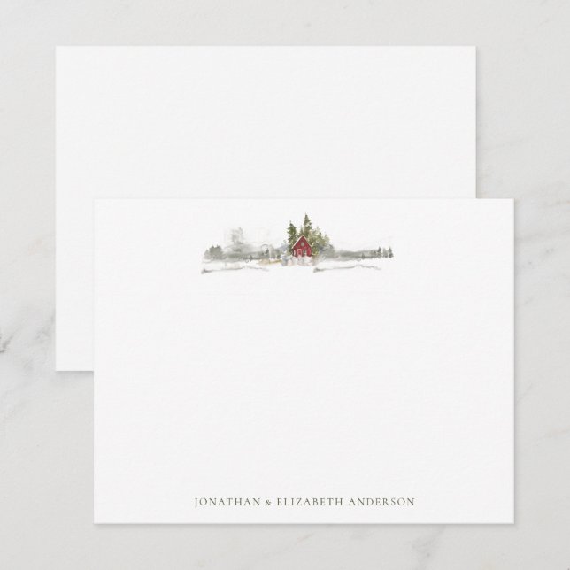 Pequeña Tarjeta Minimalista Bosque de Pinos Invernal (Anverso / Reverso)