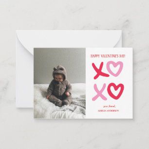 Pequeña Tarjeta moderna de San Valentín con foto XOXO   Pe