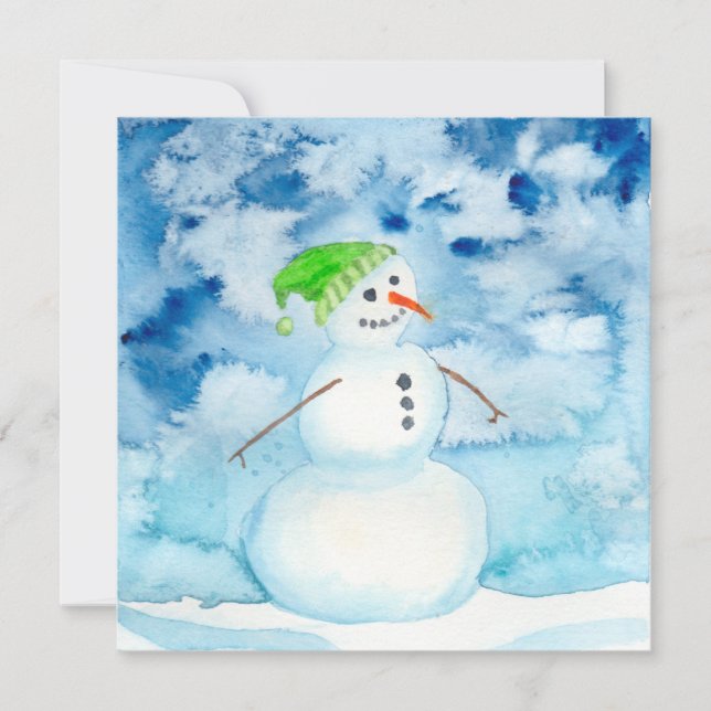 Pequeña Tarjeta navideña acuarela Snowman (Anverso)