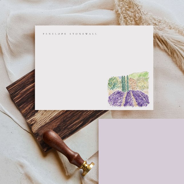 Pequeña Tarjeta personal de campos de lavanda con acuarela (Watercolor Lavender Fields Personal Note Card)