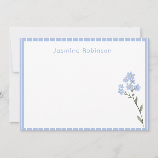 Pequeña Tarjeta personalizada de rayas azules con flores e (Anverso)