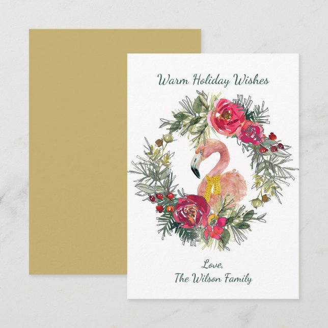 Pequeña Tarjeta Personalizado Flamingo Wreath Warm Holiday (Anverso / Reverso)