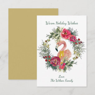 Pequeña Tarjeta Personalizado Flamingo Wreath Warm Holiday