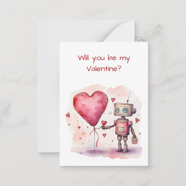 Pequeña Tarjeta plana Cute Robot El día de San Valentín pa (Anverso)