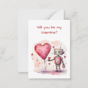 Pequeña Tarjeta plana Cute Robot El día de San Valentín pa