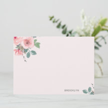Tarjeta plana de acuarela floral rosa personalizad