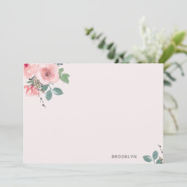 Pequeña Tarjeta plana de acuarela floral rosa personalizad