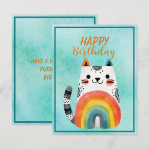 Pequeña Tarjeta plana de cumpleaños con gato abstracto gor
