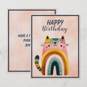 Pequeña Tarjeta plana de cumpleaños de gato abstracto gord