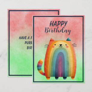 Pequeña Tarjeta plana de cumpleaños de gato abstracto gord