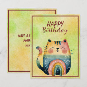 Pequeña Tarjeta plana de cumpleaños de gato abstracto gord