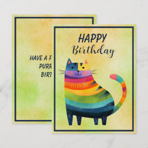 Pequeña Tarjeta plana de cumpleaños de gato abstracto gord