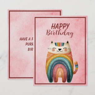 Pequeña Tarjeta plana de cumpleaños de gato abstracto gord