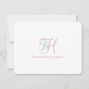 Pequeña Tarjeta plana de monograma rosa azul elegante