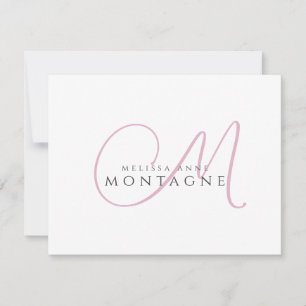 Pequeña Tarjeta plana de monograma rosa negro elegante