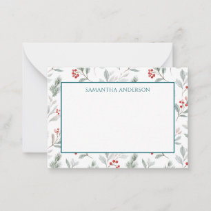 Pequeña Tarjeta plana de Navidad personalizada Pine Berry