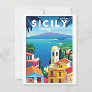 Pequeña Tarjeta plana de póster de viaje de Sicilia Vintag