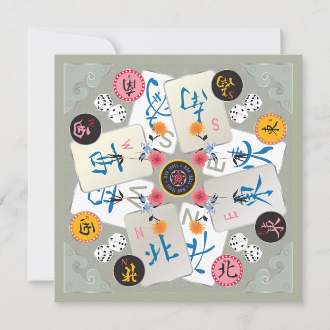 Pequeña Tarjeta plana de vientos Mah Jongg (Anverso)