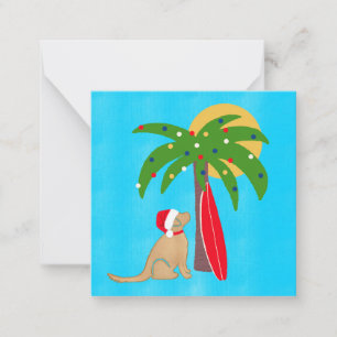 Pequeña Tarjeta plana Golden Surf Dog Palm Tree Sunshine