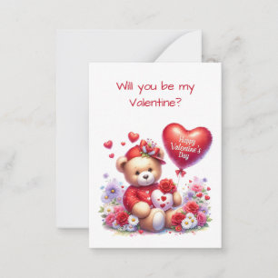 Pequeña Tarjeta plana Teddy Bear El día de San Valentín