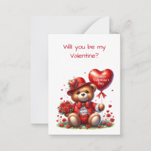 Pequeña Tarjeta plana Teddy Bear El día de San Valentín pa