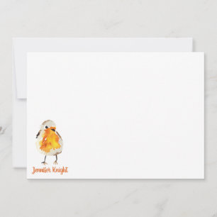 Pequeña Tarjeta plana Watercolor Robin & Feathers Statione