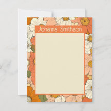 Tarjeta retro Naranja floral A6 vertical Stationer