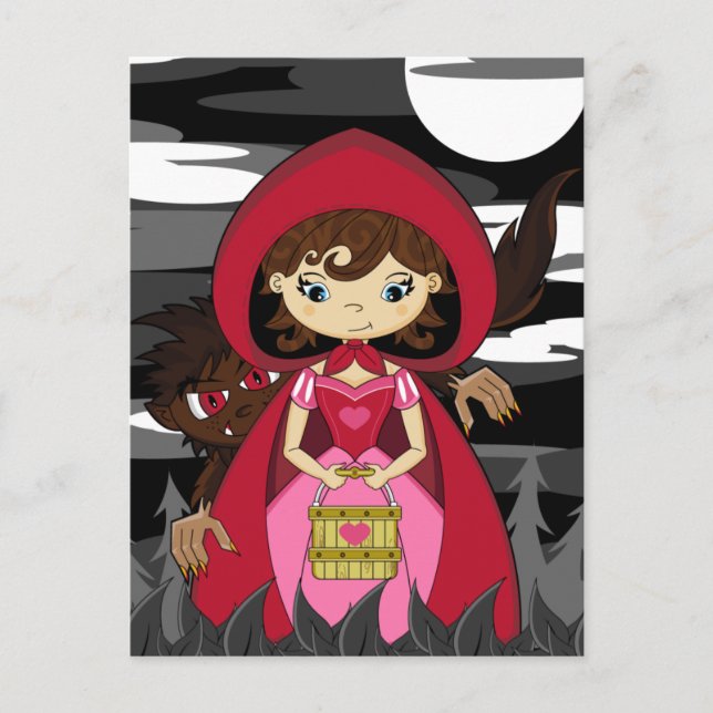 Pequeña tarjeta roja de caballete y lobo (Anverso)