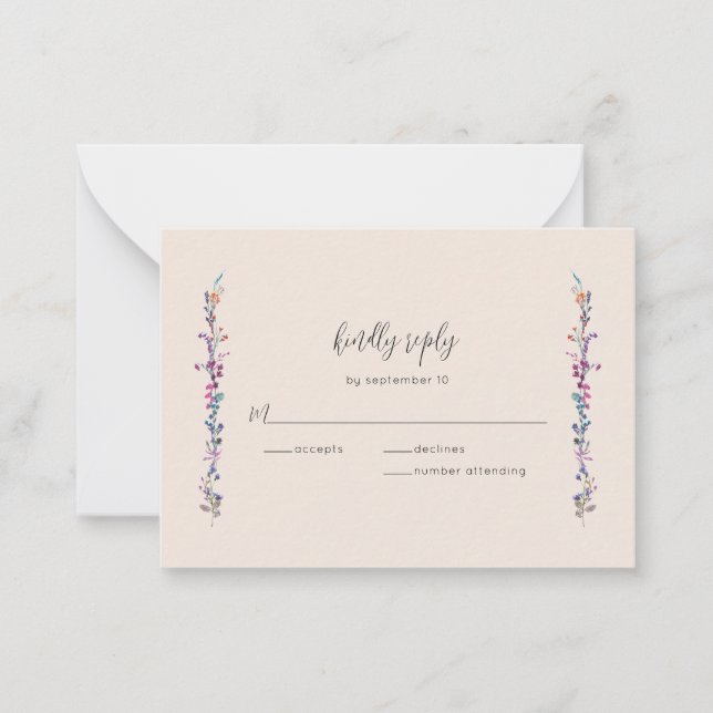 Pequeña Tarjeta RSVP Boho Floral Floral de flores silvestr (Anverso)