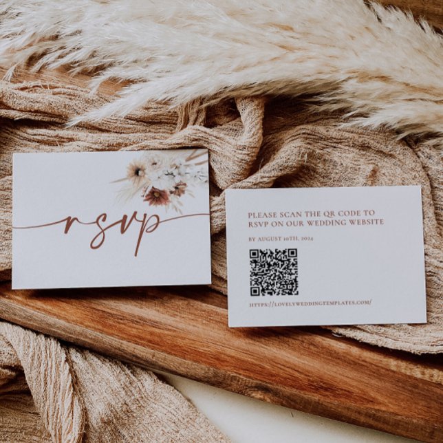 Pequeña Tarjeta RSVP Boho Floral Wedding con código QR (Subido por el creador)