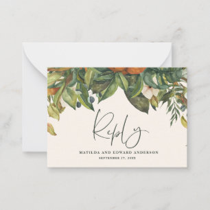 Pequeña tarjeta RSVP botánica moderna de boda de presupues
