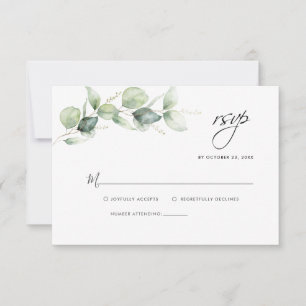 Pequeña Tarjeta RSVP de Boda de Agua Eucalyptus Greenery W