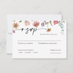 Pequeña Tarjeta RSVP de boda de flores silvestres