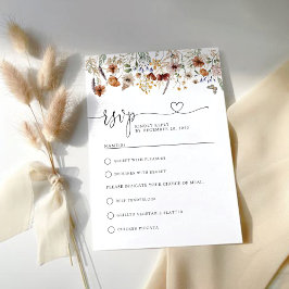 Pequeña tarjeta RSVP de boda de flores silvestres