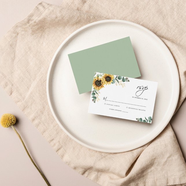 Pequeña Tarjeta RSVP de boda de girasol floral Eucalyptus (Subido por el creador)