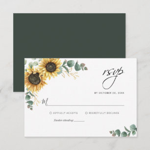 Pequeña Tarjeta RSVP de boda de girasol floral Eucalyptus
