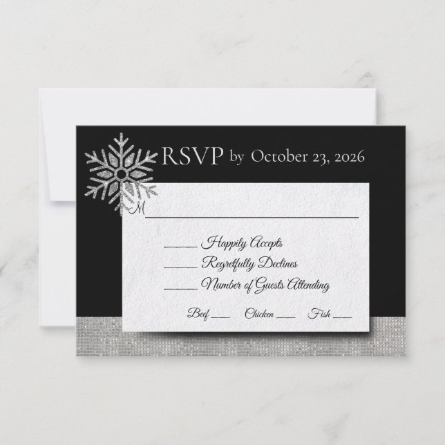 Pequeña Tarjeta RSVP de Boda de Invierno Diamond Snowflake (Anverso)