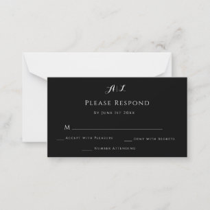 Pequeña Tarjeta RSVP de Boda en Monograma Blanco y Negro