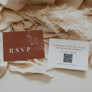 Pequeña Tarjeta RSVP de boda floral de terracota con códig