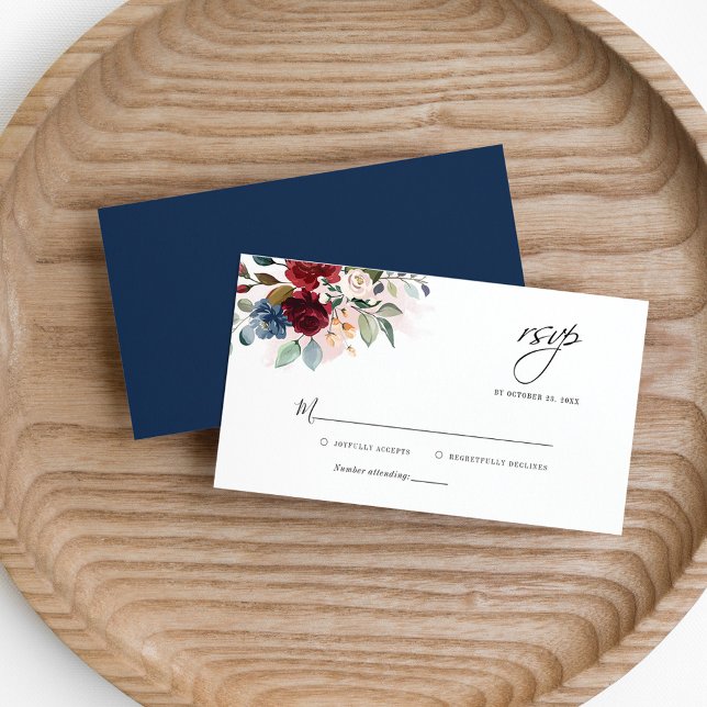 Pequeña Tarjeta RSVP de Boda Floral Eucalyptus Burgundy We (Burgundy Floral Wedding RSVP Card)