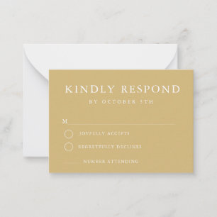 Pequeña Tarjeta RSVP de Boda Minimalista Amarilla de Oro d