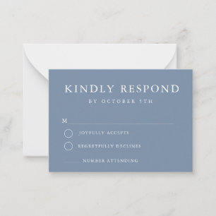 Pequeña Tarjeta RSVP de boda Minimalista azul turbia y pre