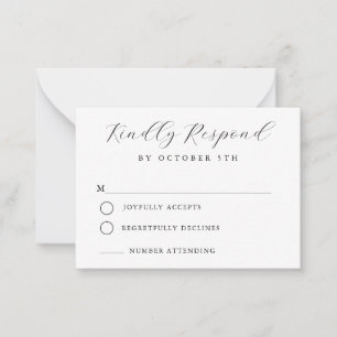 Pequeña Tarjeta RSVP de boda Minimalista de script de pres
