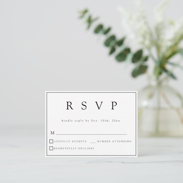 Pequeña Tarjeta RSVP de boda moderna clásica BUDGET (Anverso de pie)