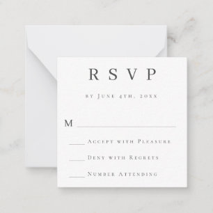 Pequeña Tarjeta RSVP de boda moderna gris simple de presup
