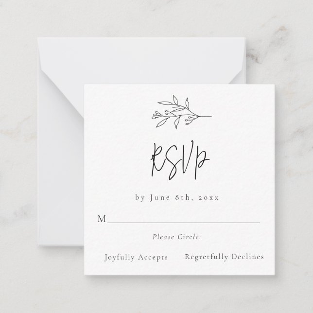 Pequeña Tarjeta RSVP de boda simple de follaje de presupue (Anverso)