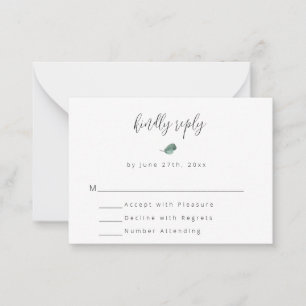 Pequeña Tarjeta RSVP de boda simple de verde de presupuest