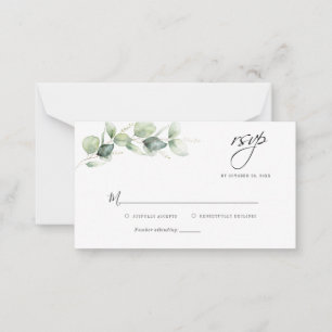 Pequeña Tarjeta RSVP de bodas de follaje de eucalipto de p
